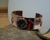 Copper and Black Enamel Metalwork Cuff Bracelet - handcrafted copper jewelry - copper bracelet