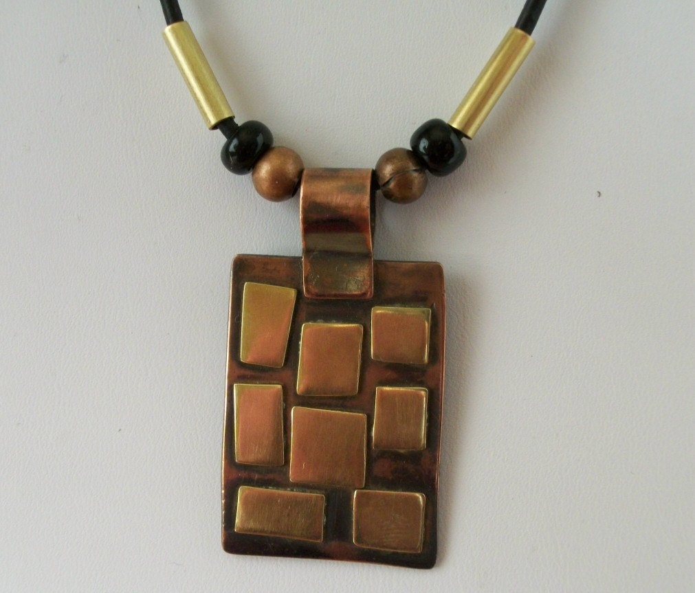 Copper and brass metalwork geometric necklace - copper jewelry - mixed metal necklace