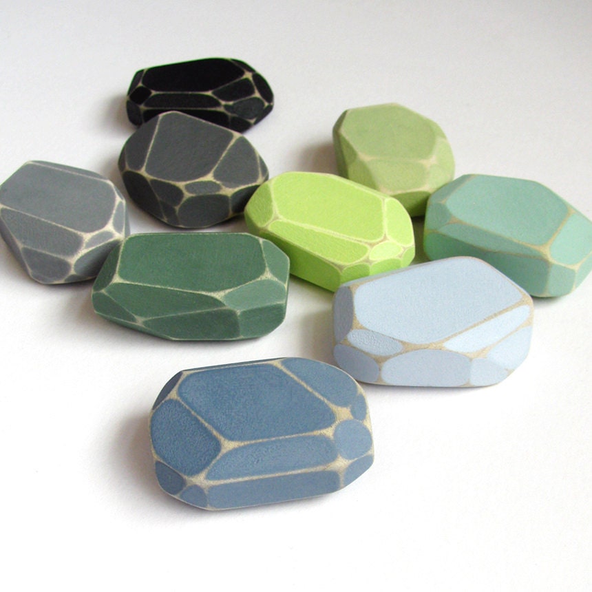 Geometric Wood Magnets Faceted Poplar Wood River Rock Palette Made to Order