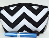 Chevron Makeup Bag/Zippered Pouch Padded Flat Bottom Round Top