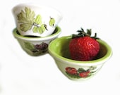Sale-Ceramic Dipping Bowls Strawberries Blackberry Hand Painted Designer series  Set of Three