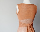Women's Fashion Hand Knit Top - Terracotta & Copper Loose Knit Lace Shell with Matching Lace Scarf in Natural Fibers - Cotton, Alpaca, Silk