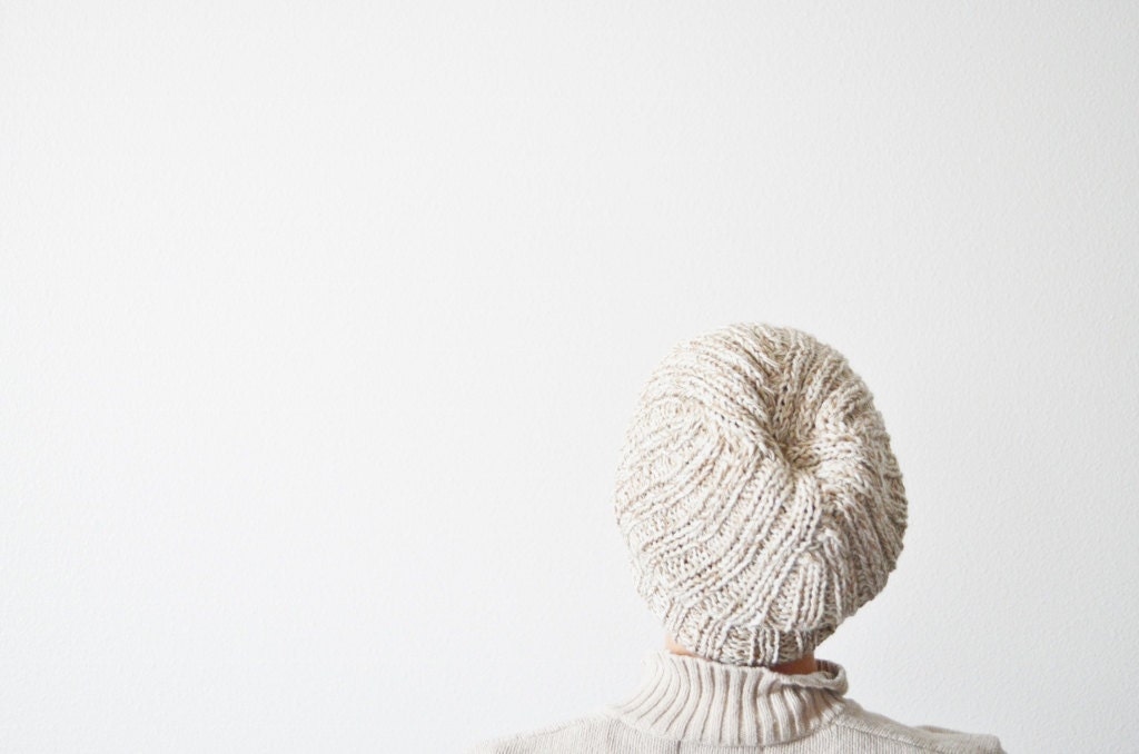 EGGSHELL Knit Beanie in Cotton, Wool, & Linen - Slouchy Summer Beanie / Watchcap - Hand Knit Neutrals - Unisex Classic - Father's Day Gift