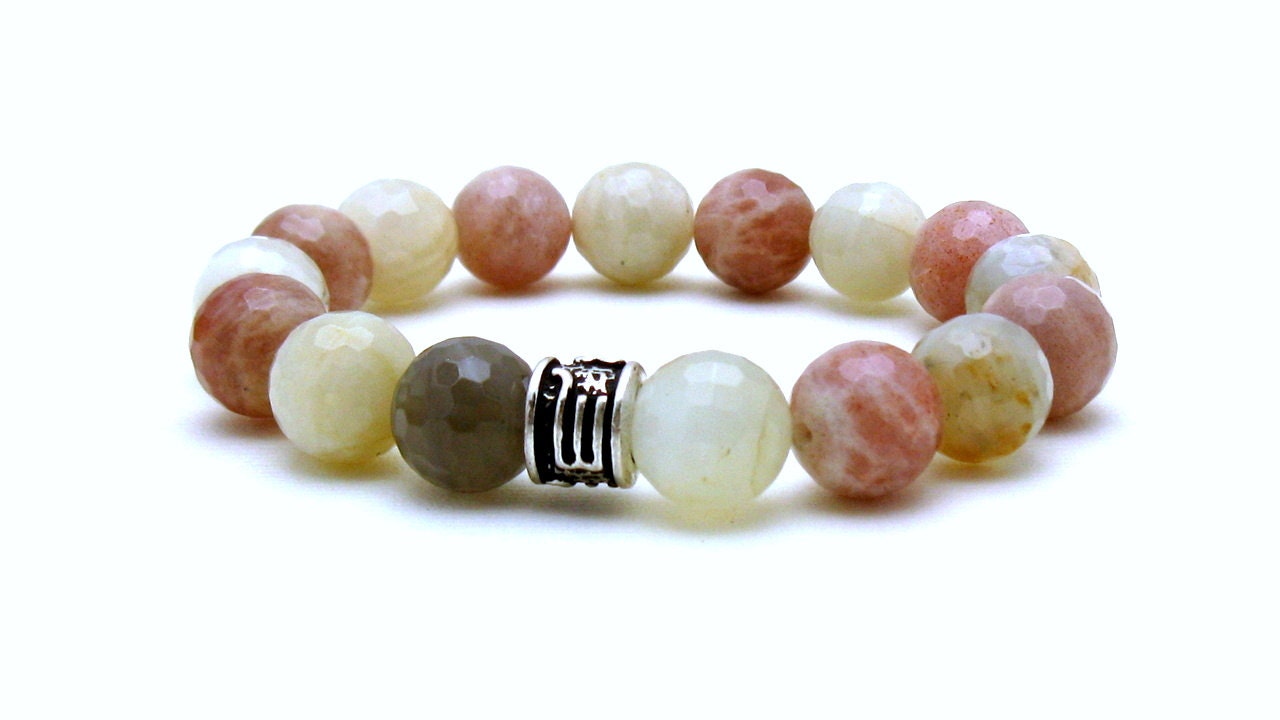 Modern Moonstone Beaded Bracelet / Organic Gemstone Stretch Bracelet / Pink Boho Beaded Bracelet / Fresh / Neutral / Natural / Mothers Day