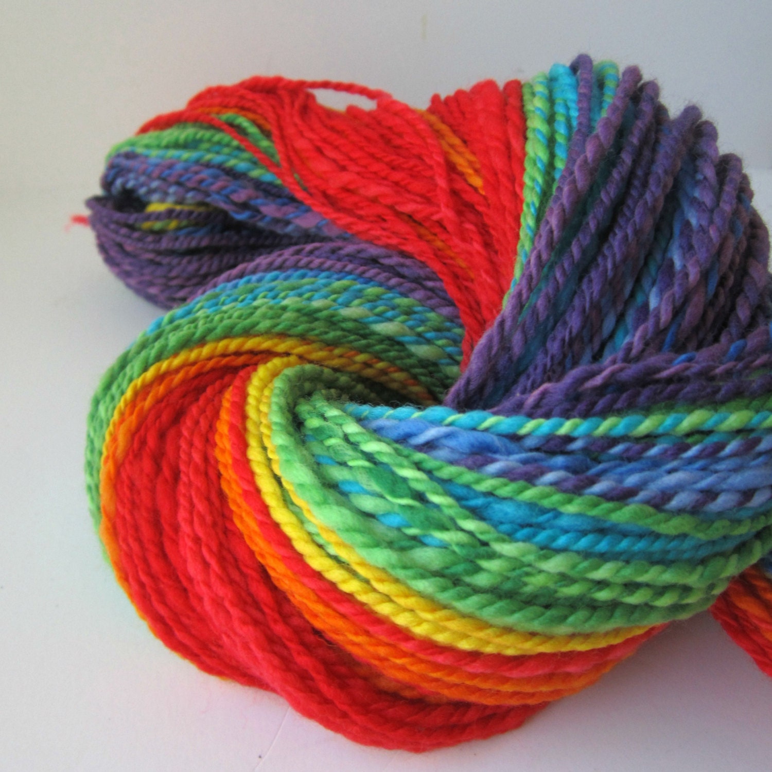 Rainbow Handspun Yarn, Merino Wool, 2 ply Self Striping, 3oz/ 165 yards, DL005
