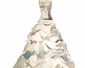 white ruched wedding dress watercolor painting 8.5x11 PRINT