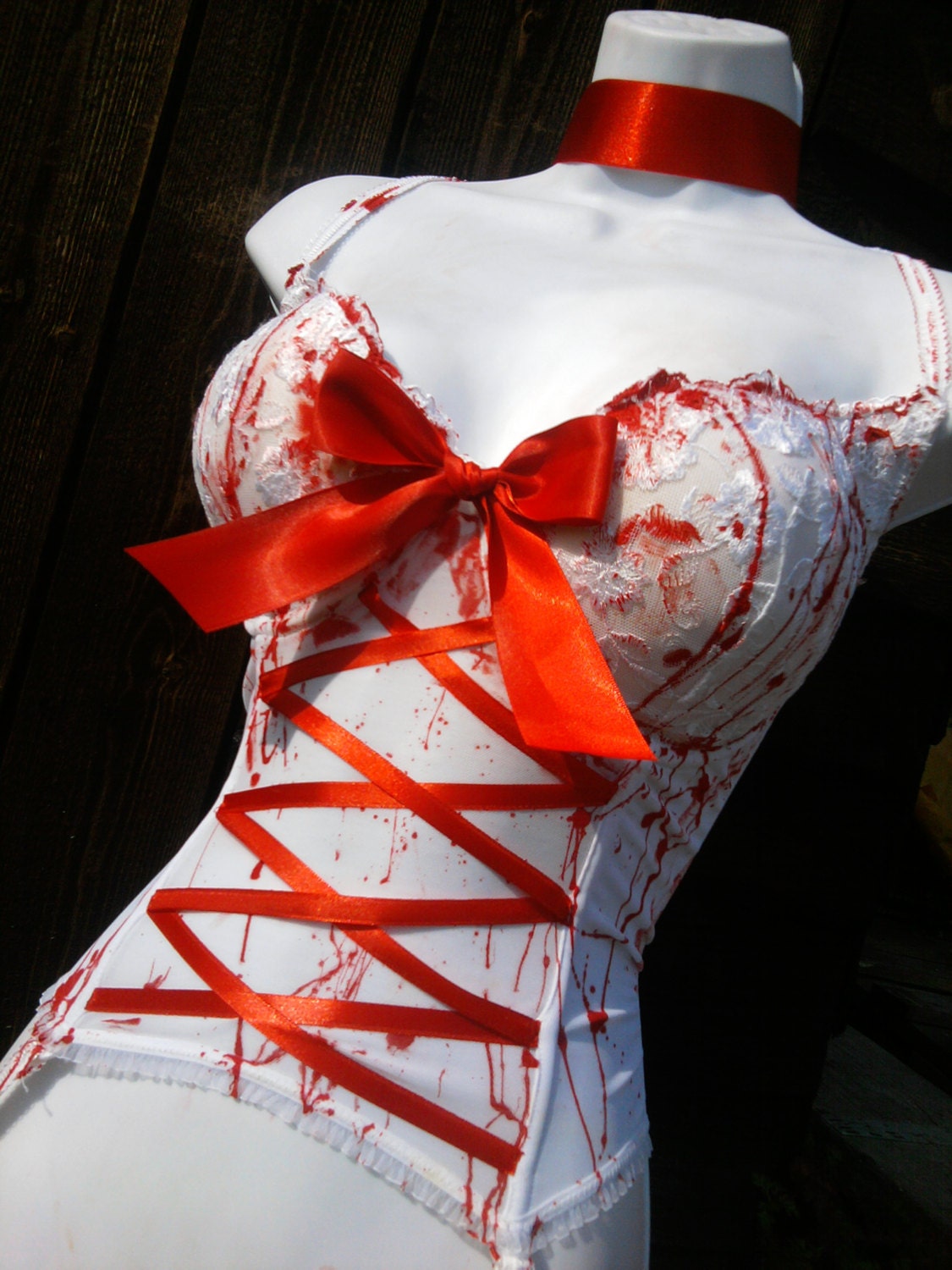 bride of FRANKENSTEIN basque halloween ZOMBIE corset blood splattered white 34 - 38 inch bust