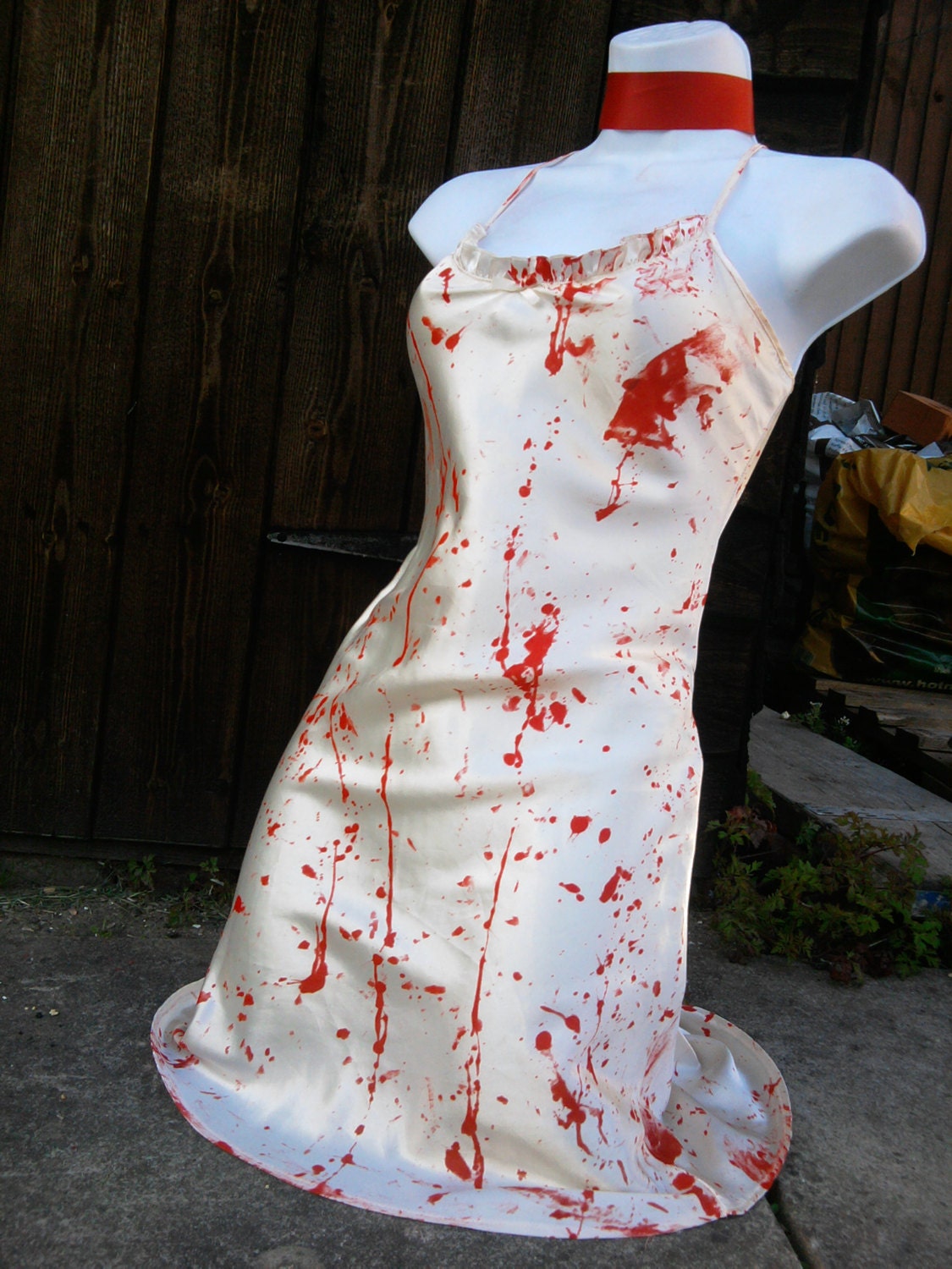 zombie CORPSE bride nightie halloween my bloody valentine night dress blood splattered slip dress US size 8 - 10