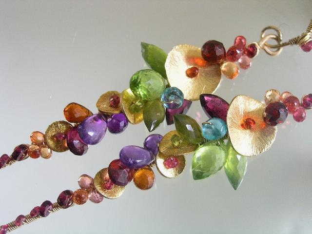 Imagine Color...Vibrant Gemstone Encrusted Signature Original Gold Filled Stem Vine Earrings
