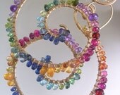 Rainbow Nautilus...Vibrant Gemstone Rimmed Signature Original Gold Filled Spiral Earrings...large