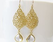 Crystal Clear Filigree Drop Earrings, Bridesmaid Earrings, Gold or Silver, pick your color  - bridal discount available