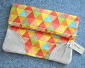 Large Fold Over Clutch with suede accents, Ipad case, tablet case