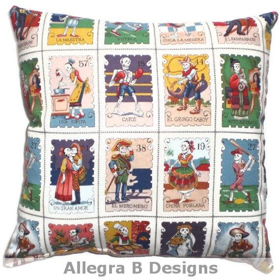 Day of the Dead Pillow Cushion Mexican Loteria Rockabilly Home Decor