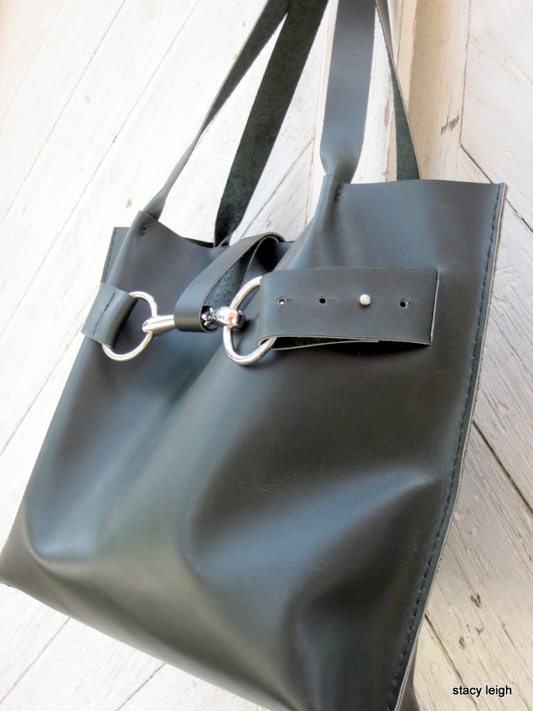 Dark Green Leather Horse Bit Harness Tote by Stacy Leigh Ready to Ship