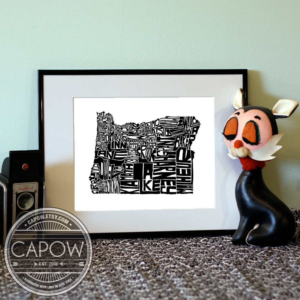 Oregon - typography map art print 8x10 - customizable personalized state poster custom wall decor engagement wedding housewarming gift