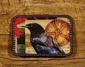 black crow fine art belt buckle - metallic oil overlay