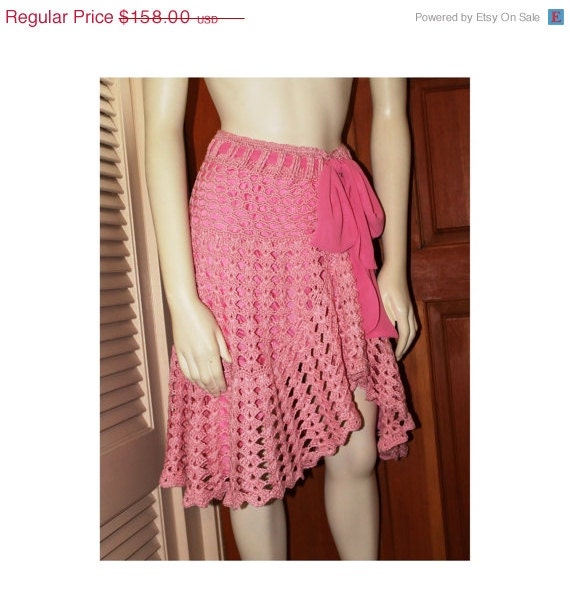 May Sale Pink Skirt - Size 8 - 10 - Lined - Hand Crocheted - Converts to Tunic, Dress, or Shawl - by Annie Briggs 'EDEN'