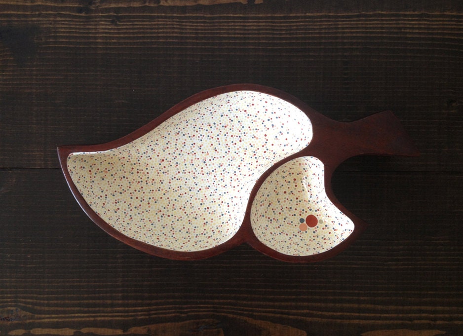 Two Section Leaf Dish : Light Background Dots