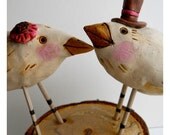 Neutral Birds Wedding cake topper with Pink accents for your Rustic Wedding
