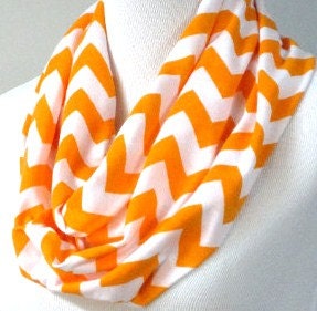 Chevron Infinity Scarf Orange Tangerine Ready to ship Cotton Zig Zag Scarves Knit Jersey Double loop cowlneck