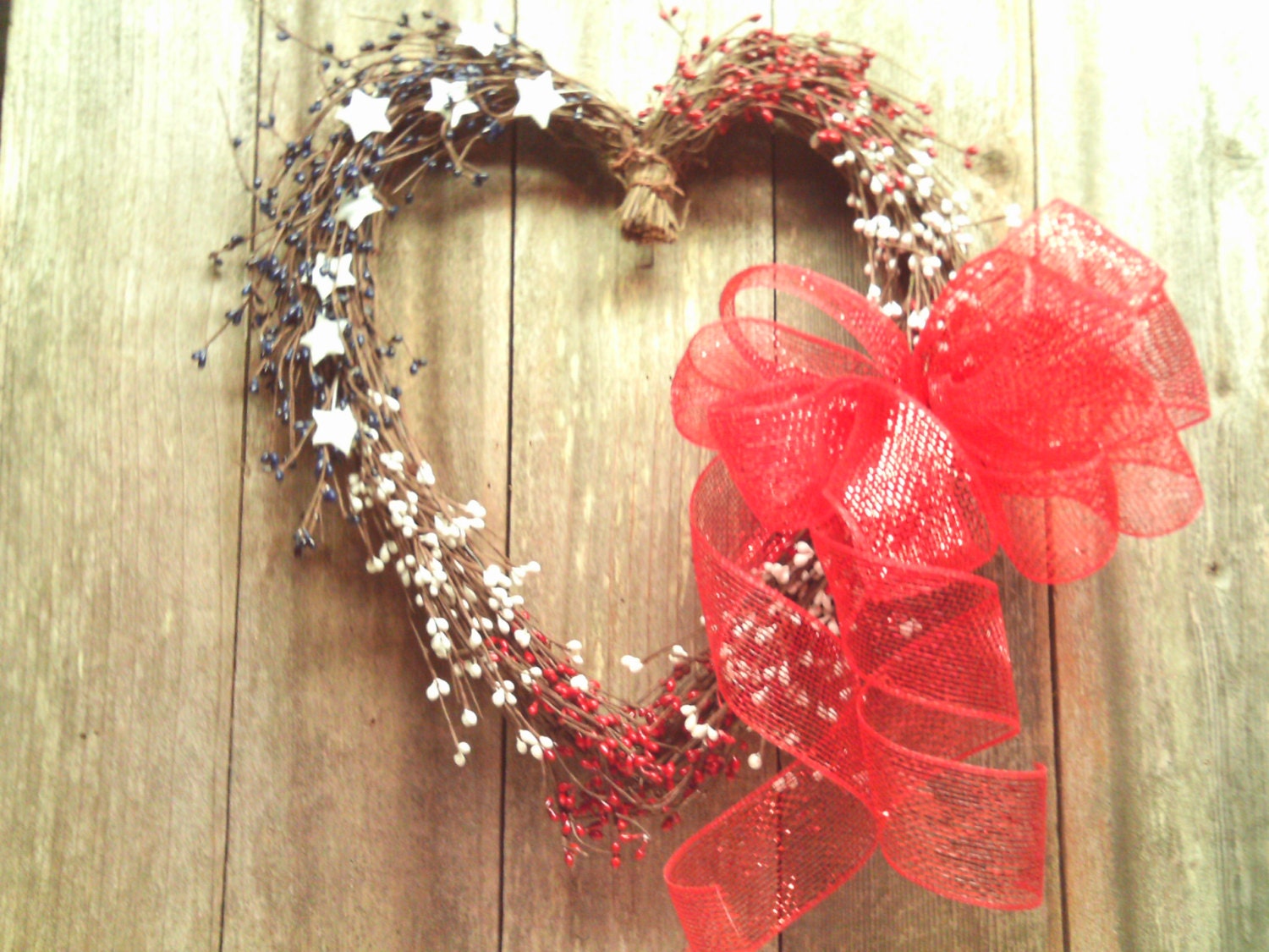 Red-White & Blue Wreath /  Heart  Wreath - Holidays