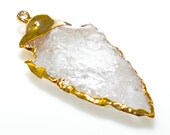 Gold Edged Textured Quartz Arrowhead Pendant
