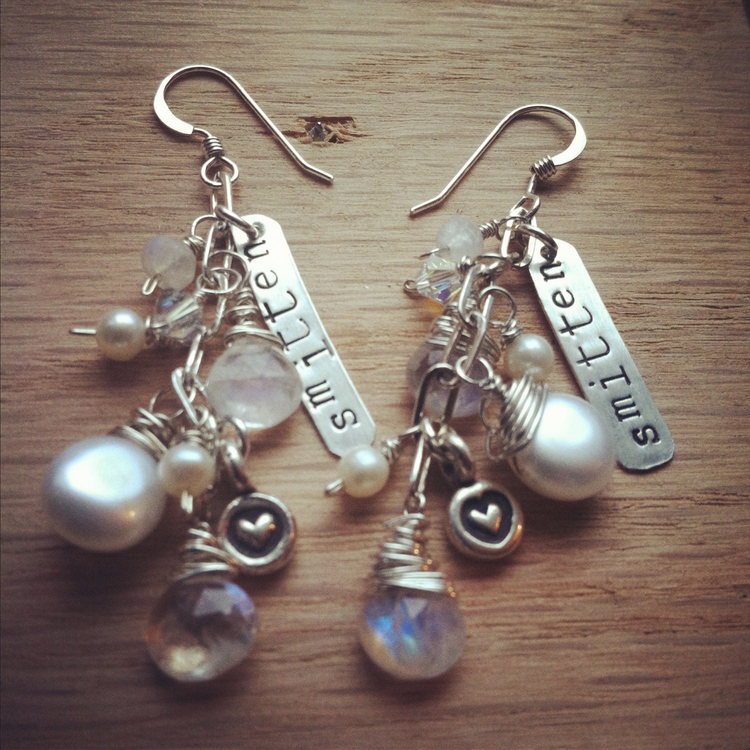 Custom bridal sterling silver gemstone cluster dangle earrings SMITTEN