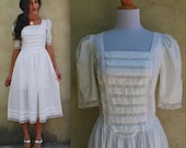 Vintage 80s White Gunne Sax Dress (size small, medium)