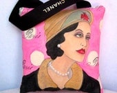 COCO Hanging Pillow with CHANEL RIBBON, Hand Painted Pillow, Gift For Fashionista, Fashion Pillow, Coco Chanel,