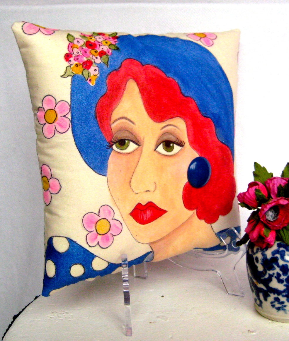SPRING FLOWER PILLOW, Hand Painted, Midlife Woman, Gift for Woman, Spring Flowers, 50 dollar gift