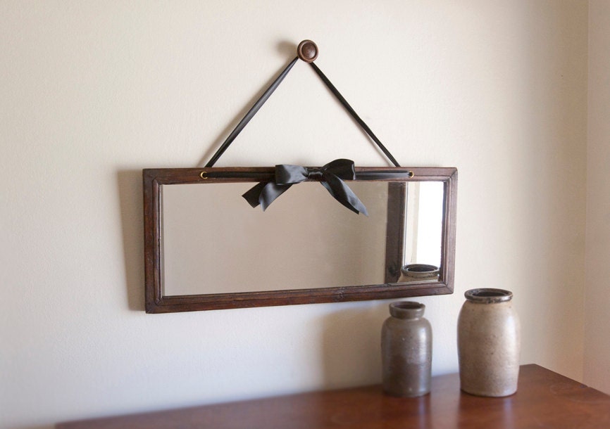 Antique wall mirror, black ribbon, wide mirror