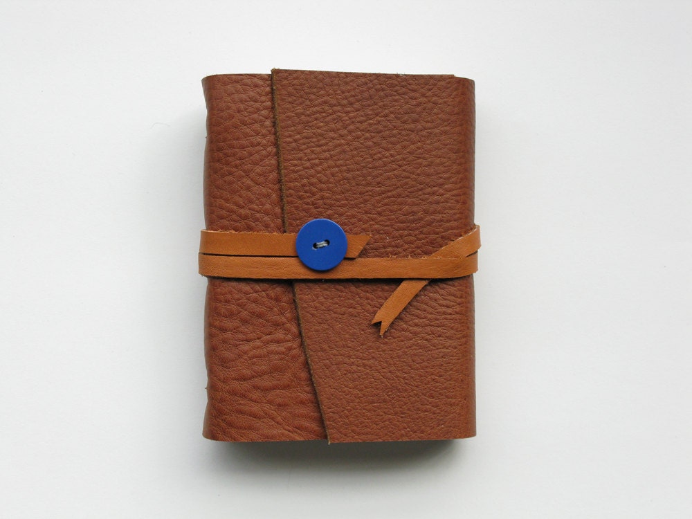 Handmade Red Brown Leather Journal with Mixed Paper, OOAK