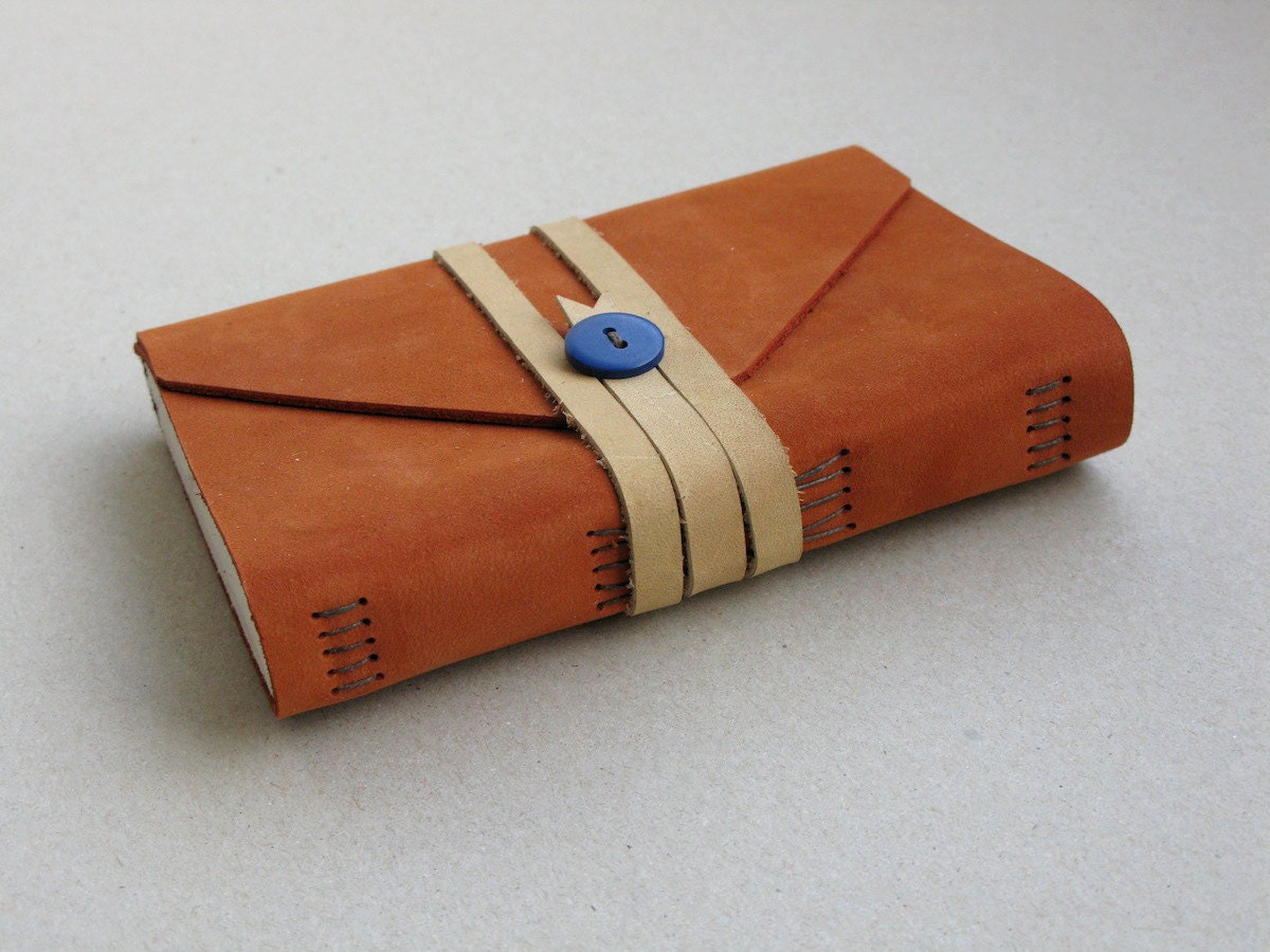 Red Brown Hand Bound Pocket Leather Journal with Vintage Button