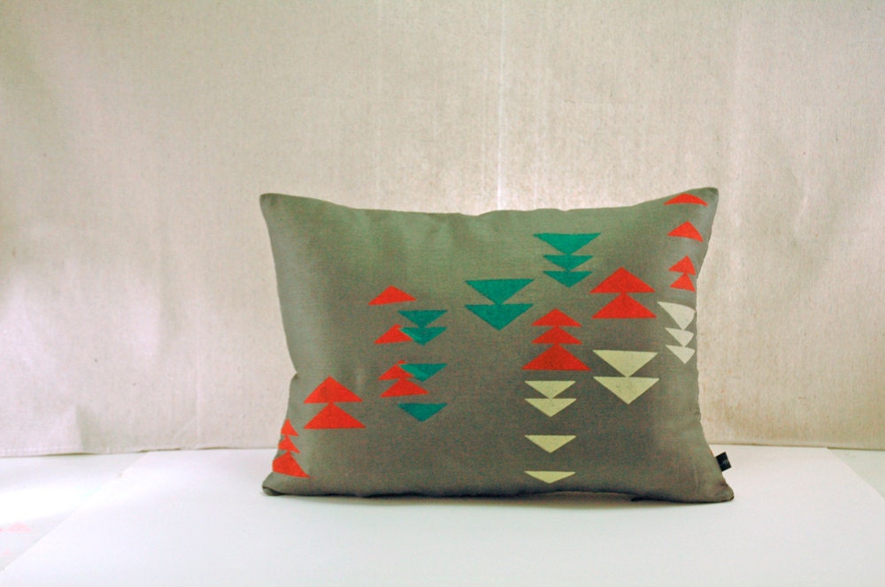 Grey Linen Rectangular Pillow with Neon Alpine Print