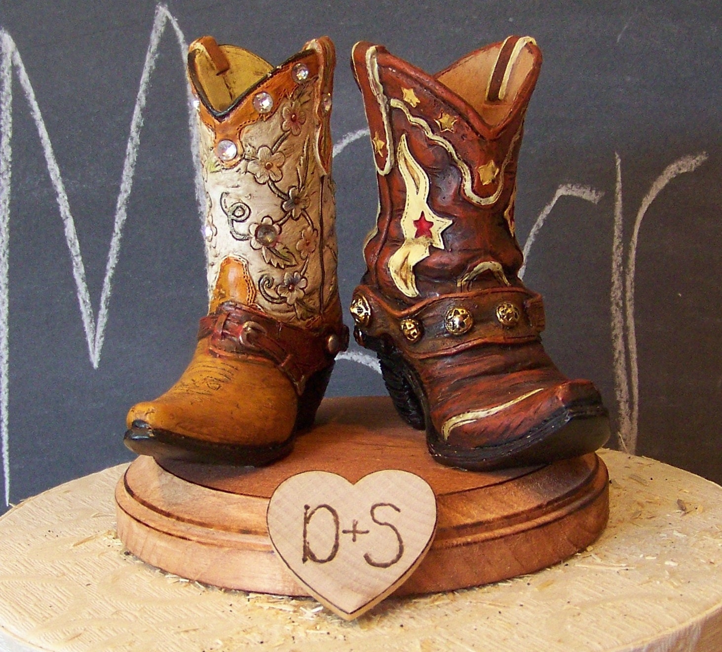 Rustic Wedding Cake Topper-His and Her Western Cowboy Boots