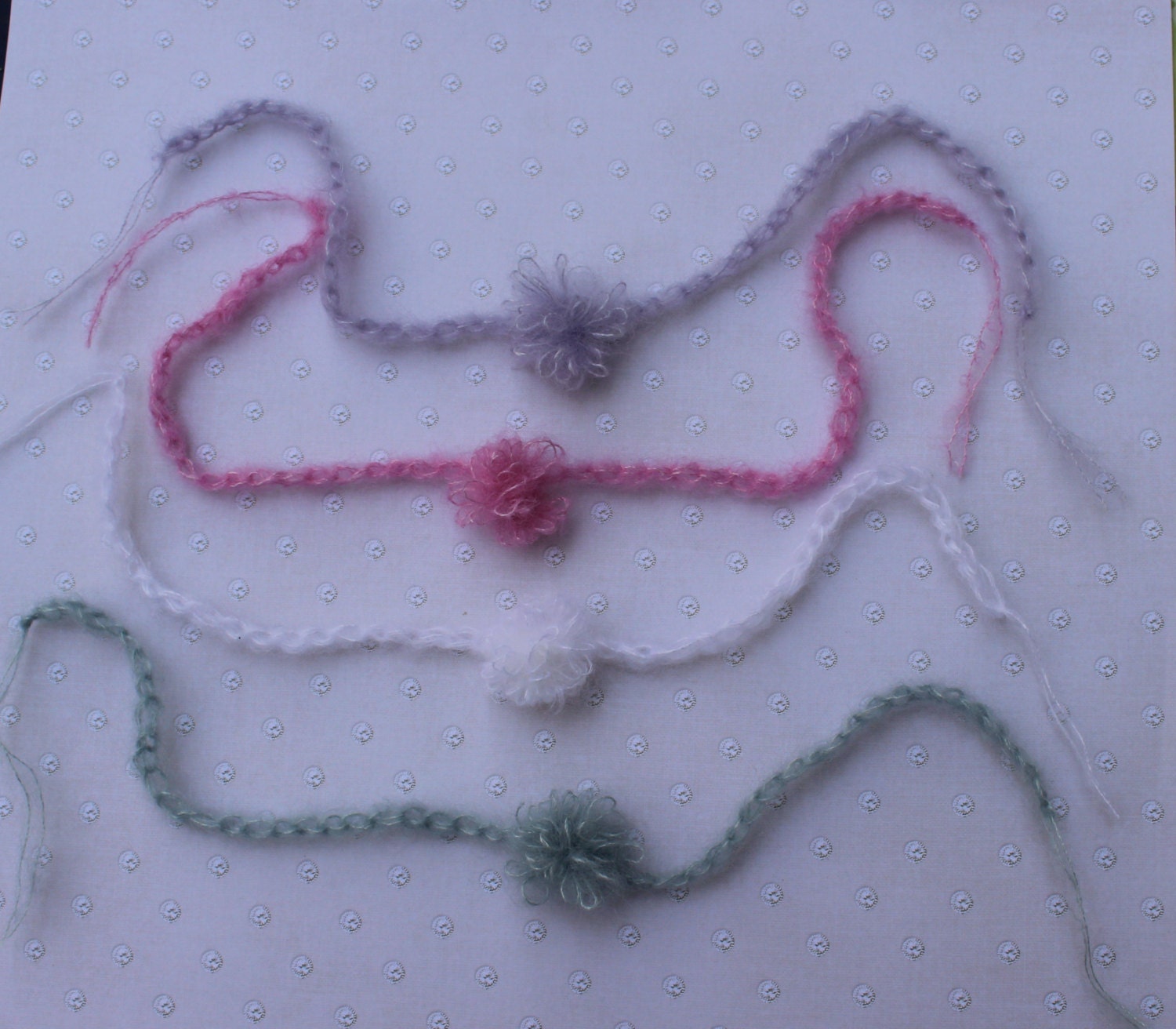 Newborn Set of Four Mohair Puff Flower Headband Tiebacks