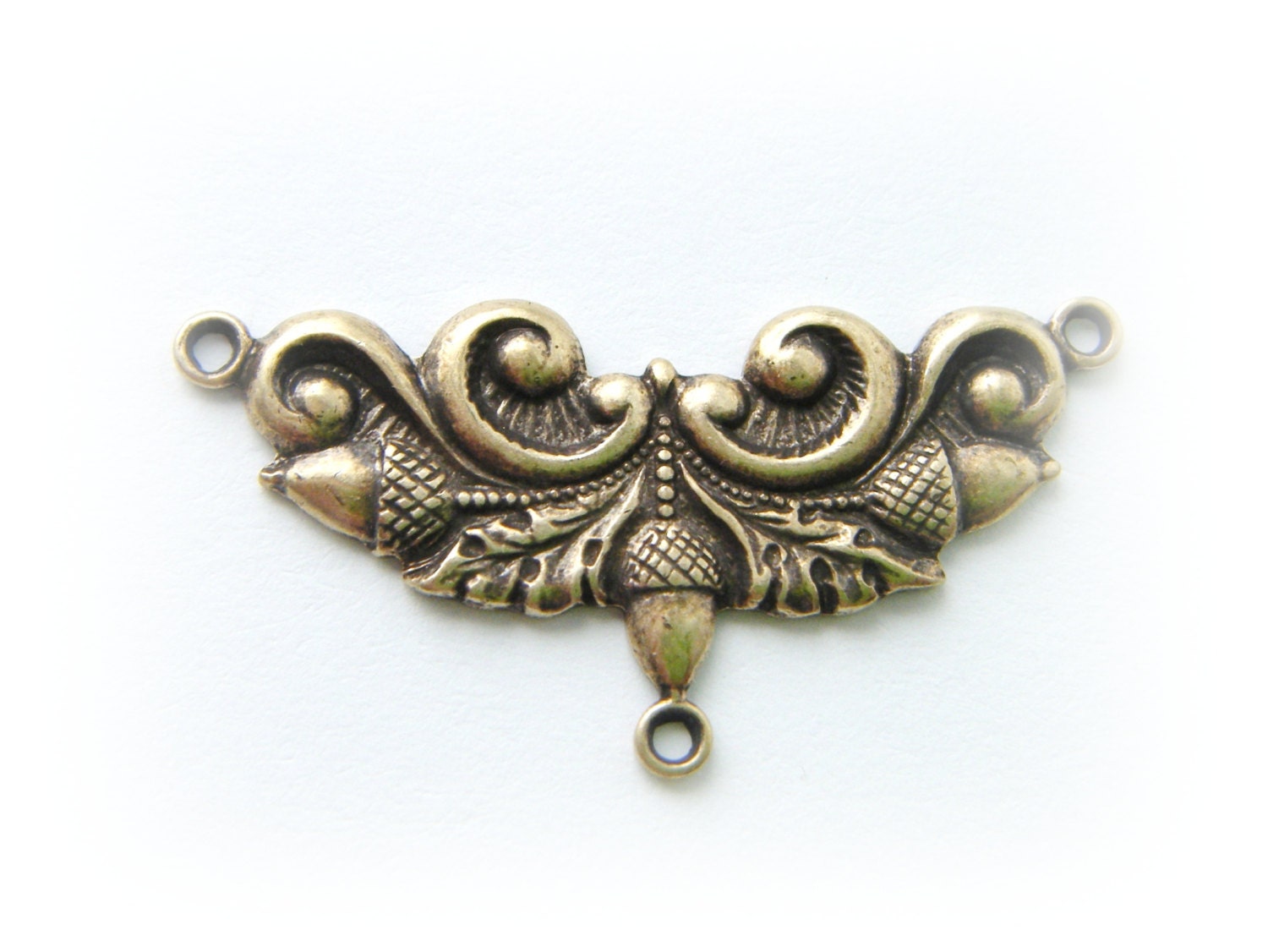 2 - Delicate Acorn Deco Link Connector Antique Ox Brass Jewelry Findings (BB-91)
