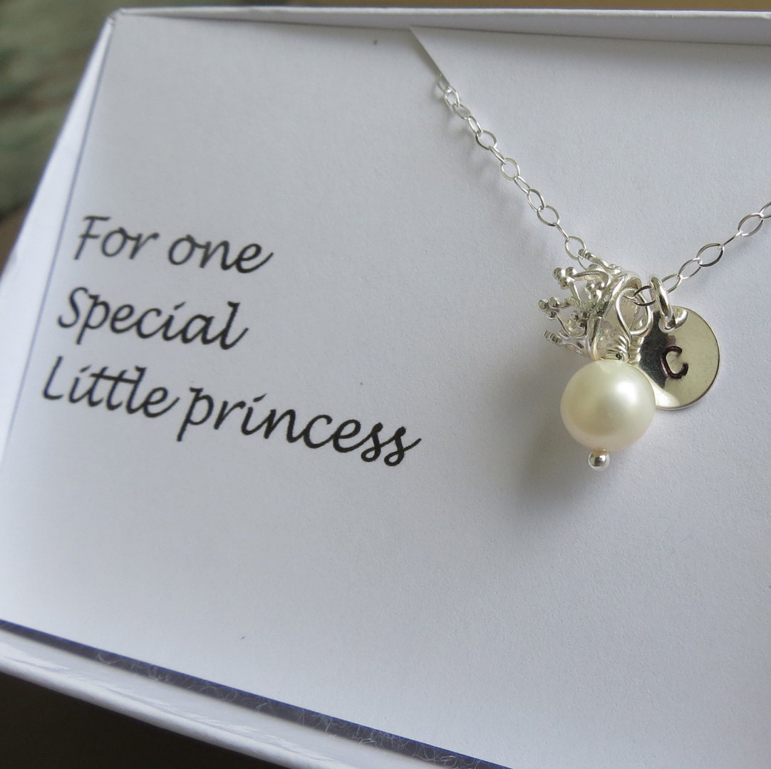 Flower Girl Necklace & Card SET, Personalized Little Princess Crown Necklace, Bridesmaids, Flower Girl Wedding Necklace, Stamped Initial
