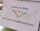 Thank You Mom Gold Heart, Handmade Heart Necklace, Necklace & Card SET, Gift for Mom, Gold Filled Heart Jewelry