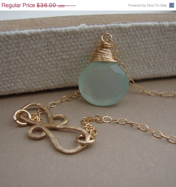 ON SALE Chalcedony Necklace and Infinity Hammered Pendant all GOLD Filled bridal, wedding necklace, everyday jewelry