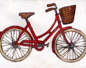 Red Cruiser - 5x7 Print - Bicycle Illustration