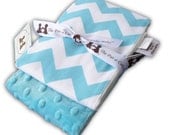 Trendy Burp Cloth Set of 2 -Aqua Chevron and Deluxe White, Gray or Aqua Minky Dots