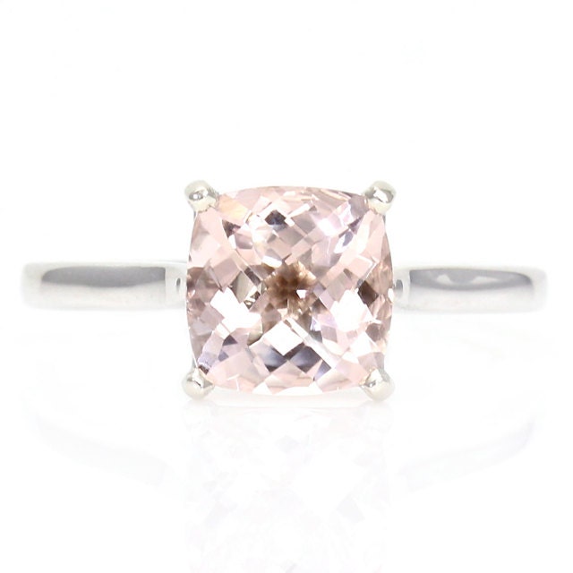 Cushion Morganite Solitaire Engagement Ring Morganite Ring 14K Custom Engagement Ring