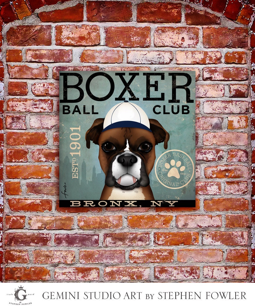 Boxer Baseball team graphic artwork on canvas 12 x 12 by stephen fowler