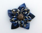 Upcycled Silk flower Brooch Blues