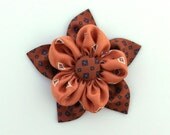 Recycled Silk flower Pin Rust Orange