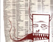 Acrylic character on news print 8 X 10 original pop lowbrow graffiti modern comic street art by Charlie Alan Kraft
