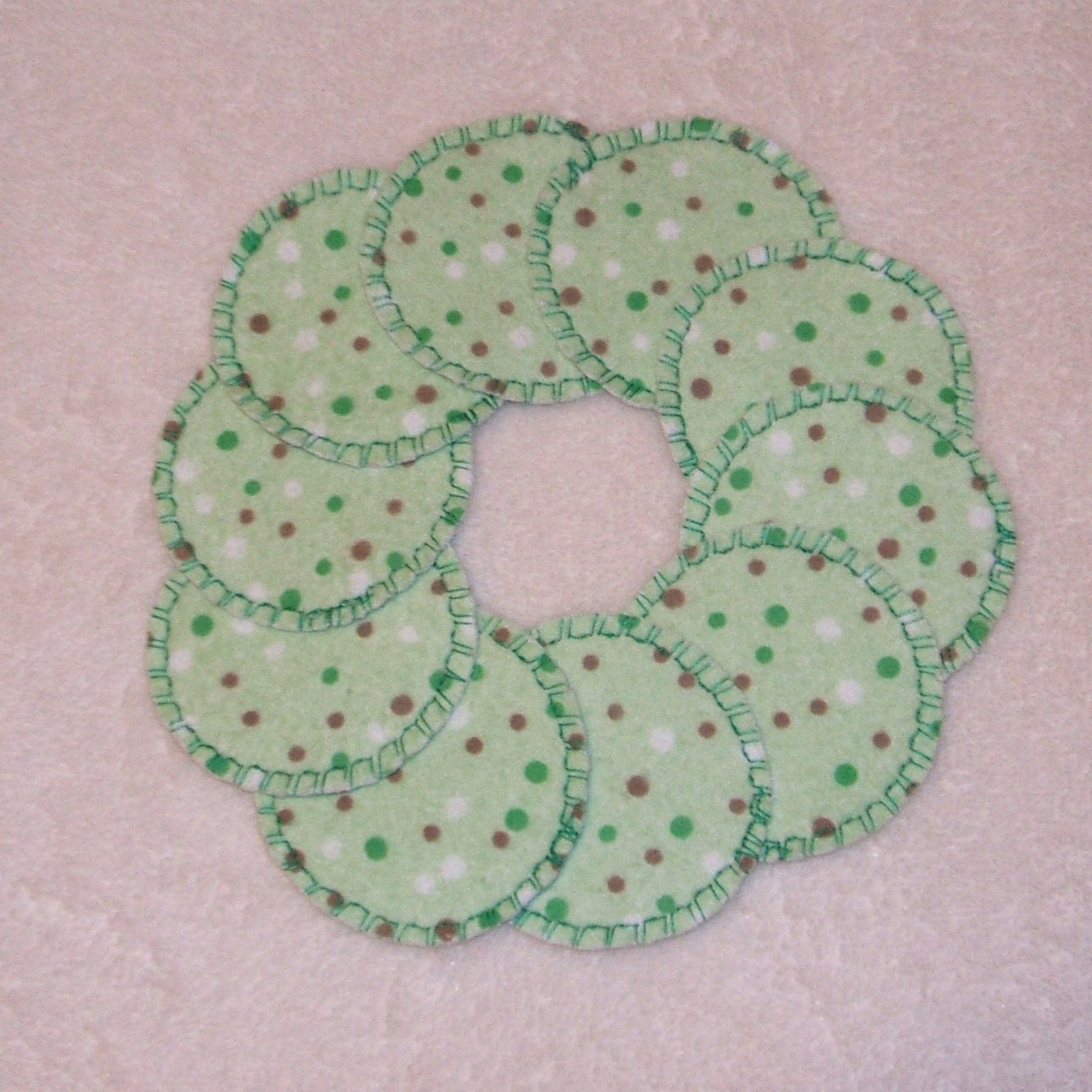 Reusable Cotton Rounds Green Polka Dot Make-up Remover Pads Washable