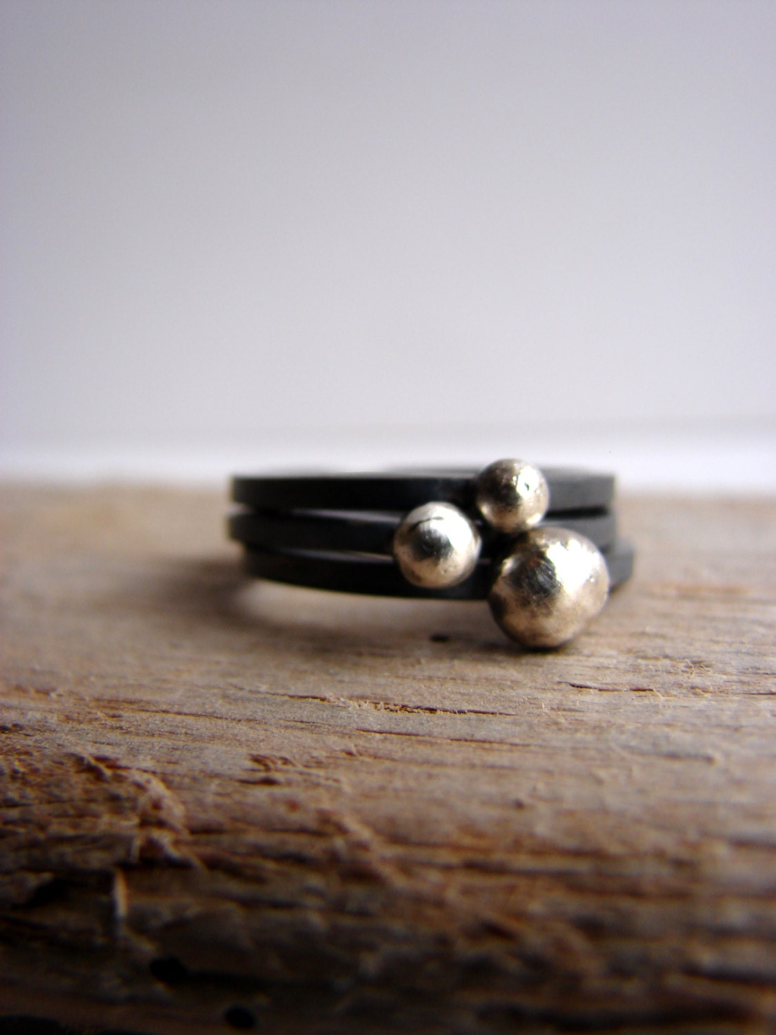 Pebble Ring Oxidized Silver Contemporary Stacking Rings