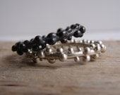 Oxidized Black Silver and White Stacking Rings Dew Drops Sterling Silver
